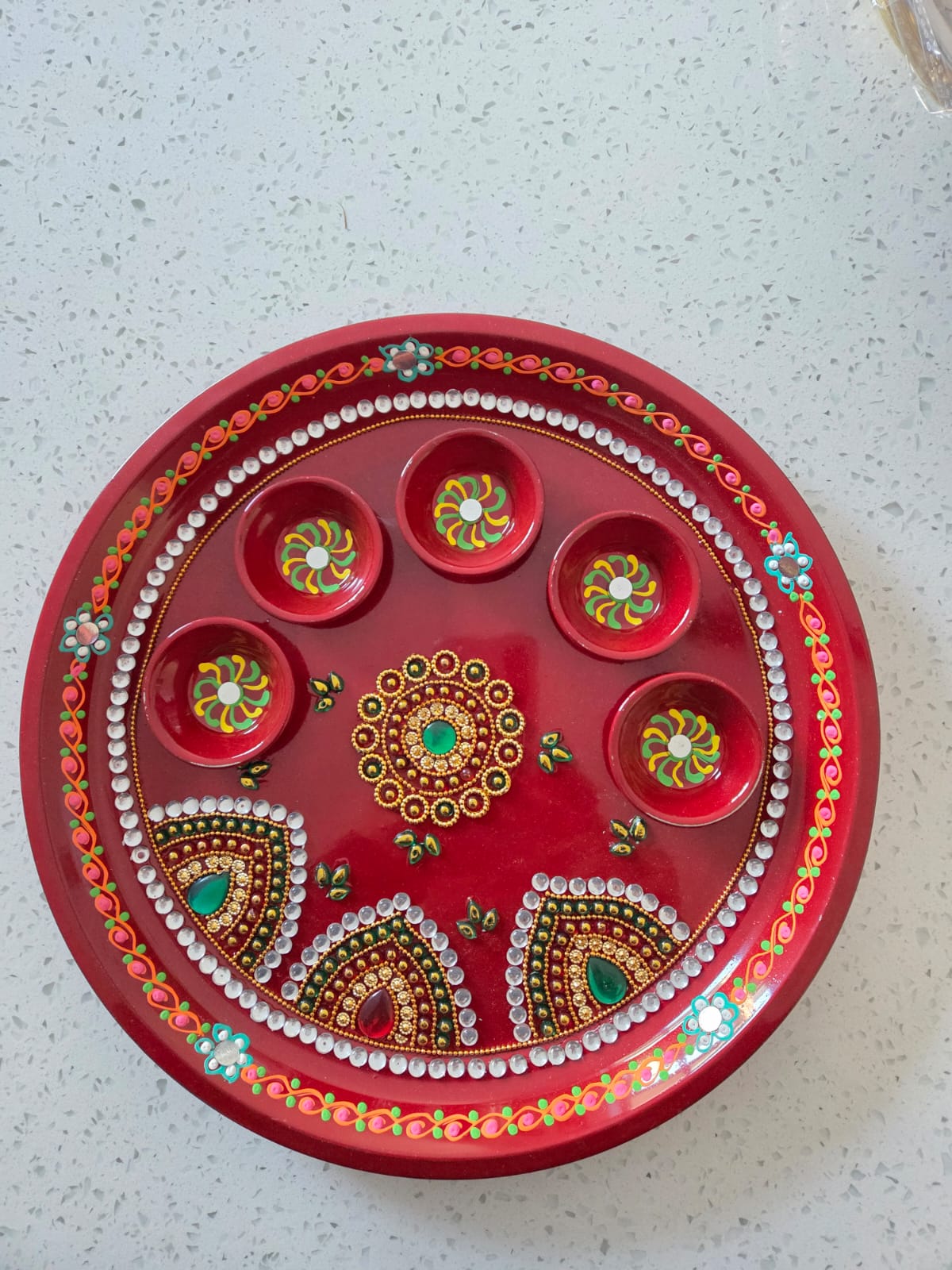 Decorative Pooja Thali ( Red )